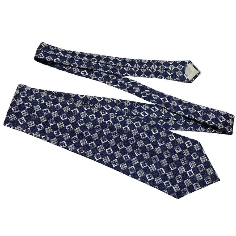 Vintage Men's Tie Necktie Wide  Blue Acetate Geometric MCM Boscov's Dept Store